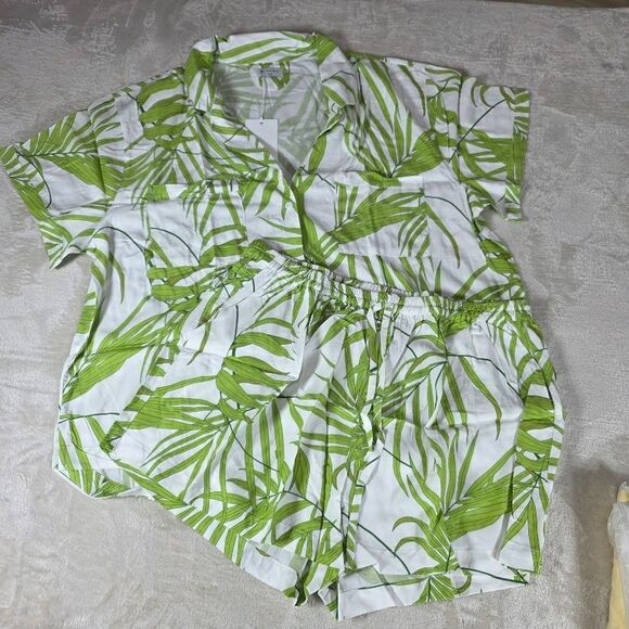 PIYAMA Abigail Pajama Sleep Set XXXL Shorts w/Short Sleeve Top Green/White Palm - Picture 1 of 13